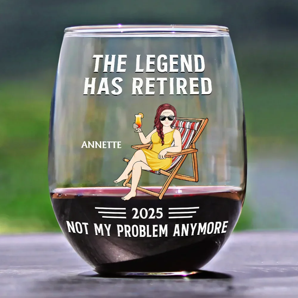The Legend Has Retired Not My Problem Anymore - Personalized Stemless Wine Glass - Image 2