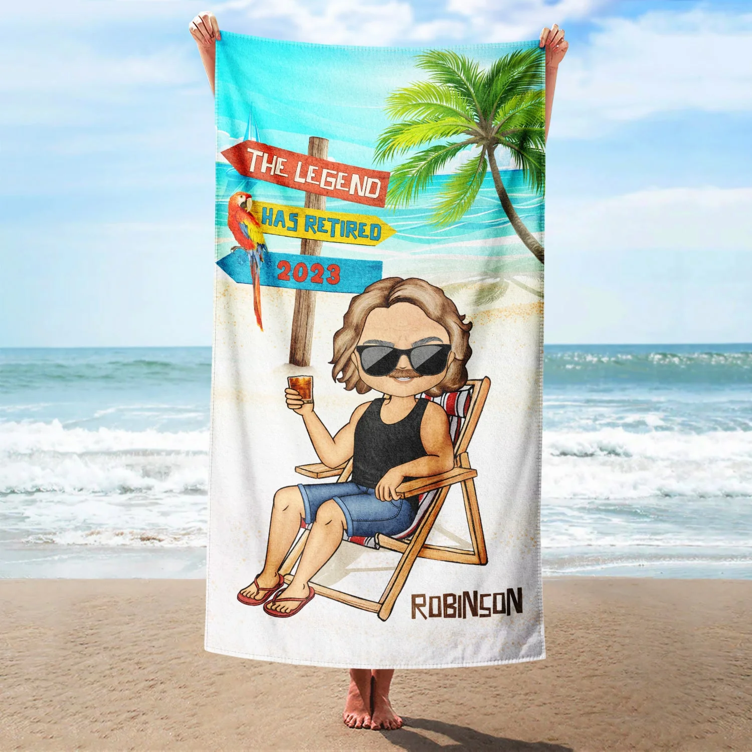 The Legend Has Retired - Retirement Gift For Dad And Grandpa - Personalized Beach Towel - Image 2