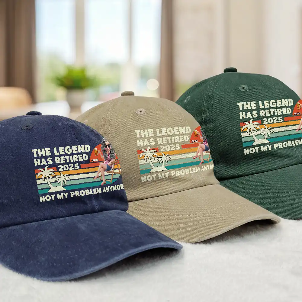 The Legend Has Retired Vintage Cartoon - Personalized Vintage Washed Denim Cap - Image 3