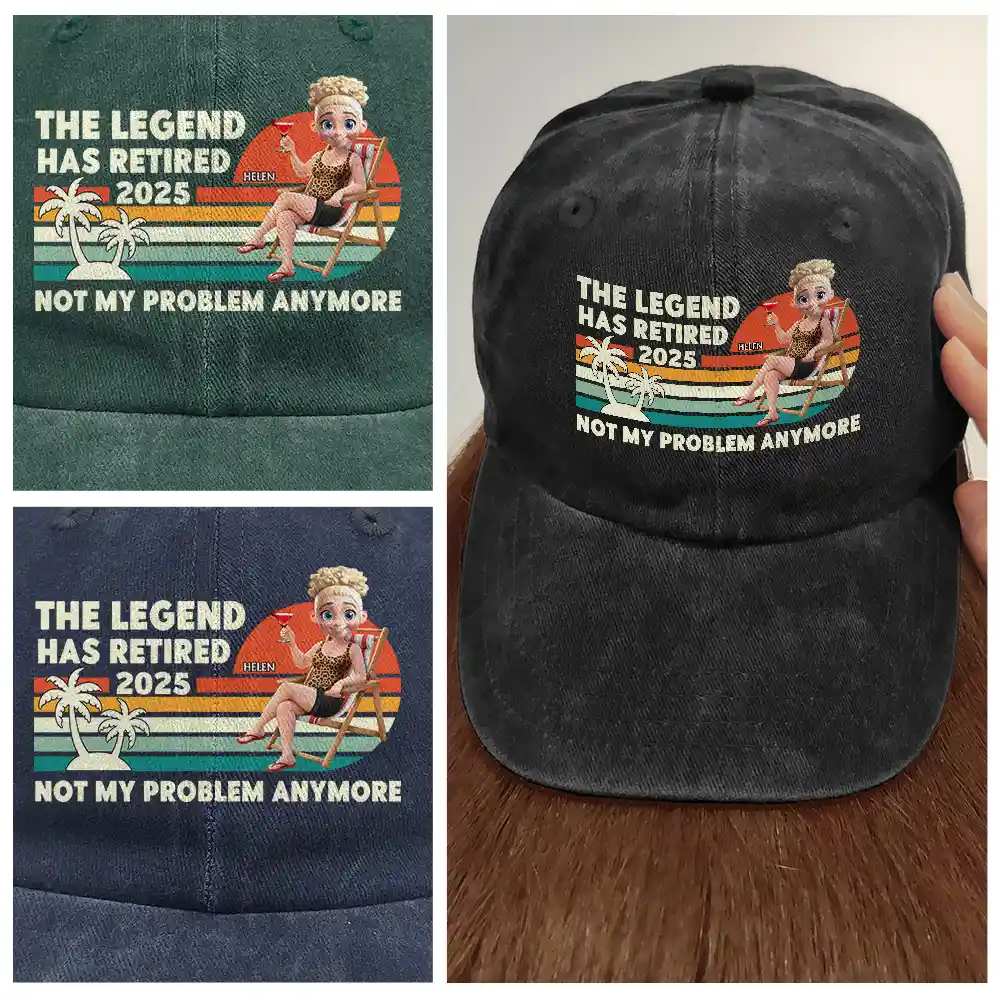 The Legend Has Retired Vintage Cartoon - Personalized Vintage Washed Denim Cap - Image 4