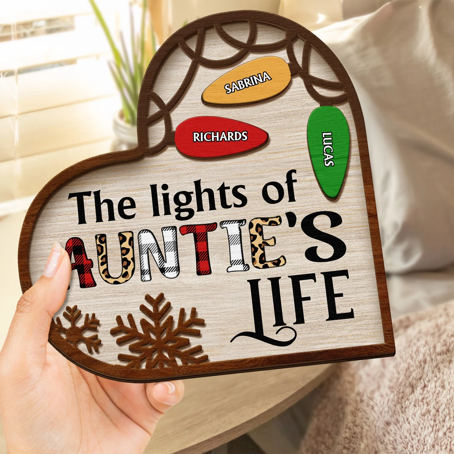 The Lights Of Nana's Life - Christmas Gift For Grandma, Mom - Personalized 2-Layered Wooden Plaque With Stand - Image 4