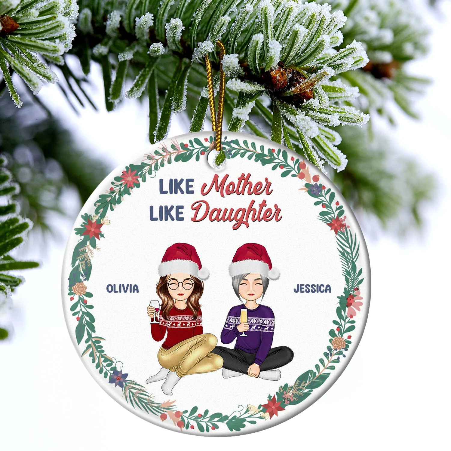 The Love Between A Mother And Daughter Is Forever - Christmas Gift For Mom - Personalized Circle Ceramic Ornament - Image 4