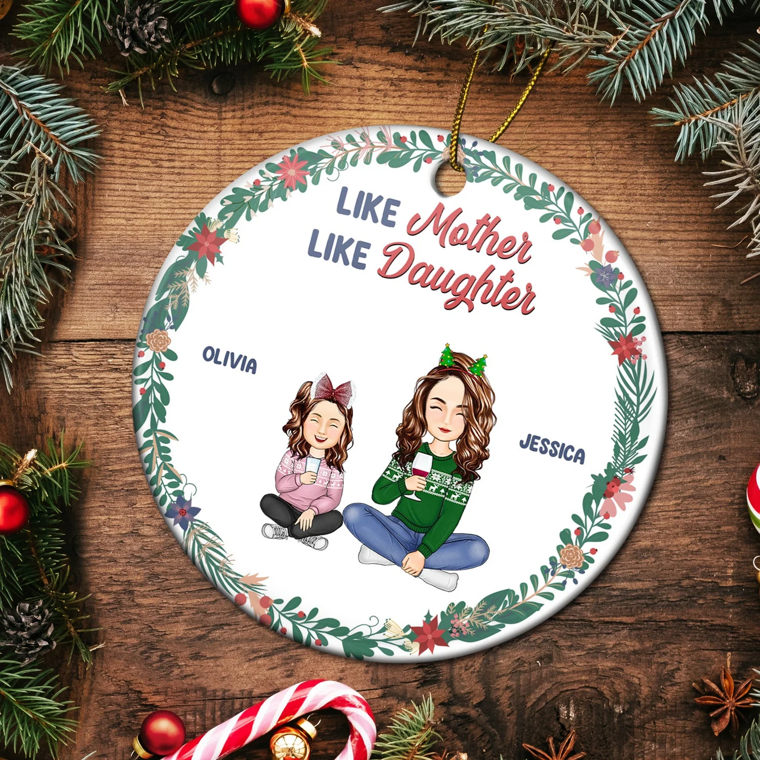 The Love Between A Mother And Daughter Is Forever - Christmas Gift For Mom - Personalized Circle Ceramic Ornament - Image 5