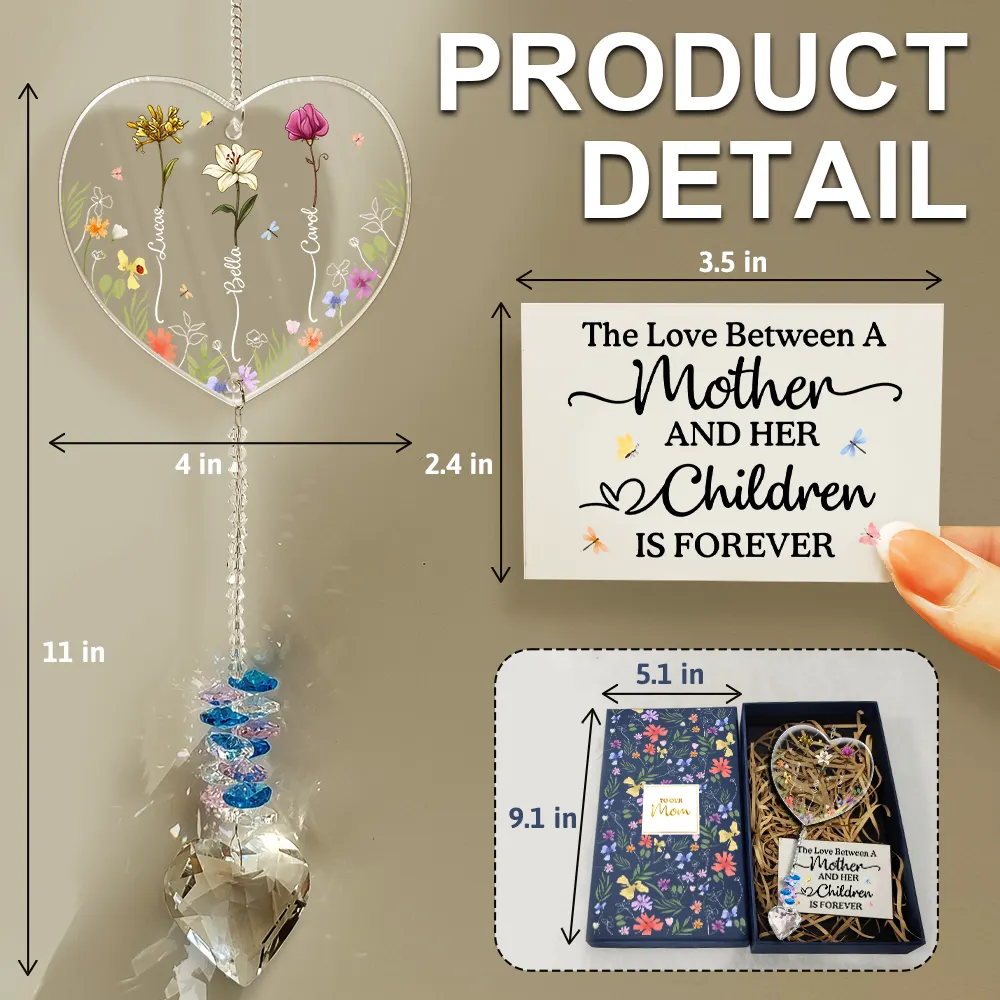 The Love Between A Mother And Her Children - Personalized Heart Crystal Suncatcher - Image 2