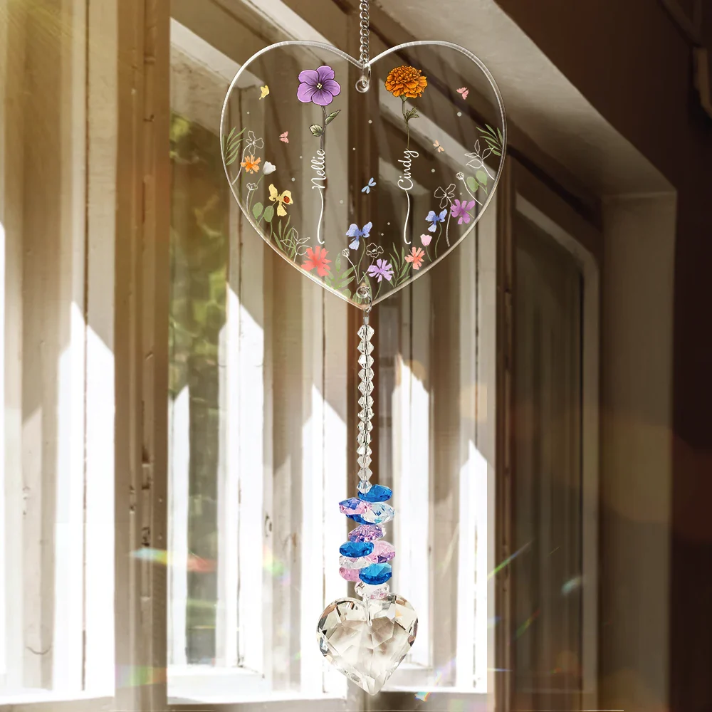 The Love Between A Mother And Her Children - Personalized Heart Crystal Suncatcher - Image 3