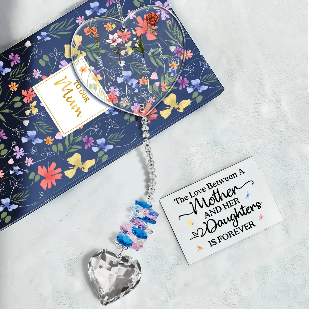 The Love Between A Mother And Her Children - Personalized Heart Crystal Suncatcher - Image 5