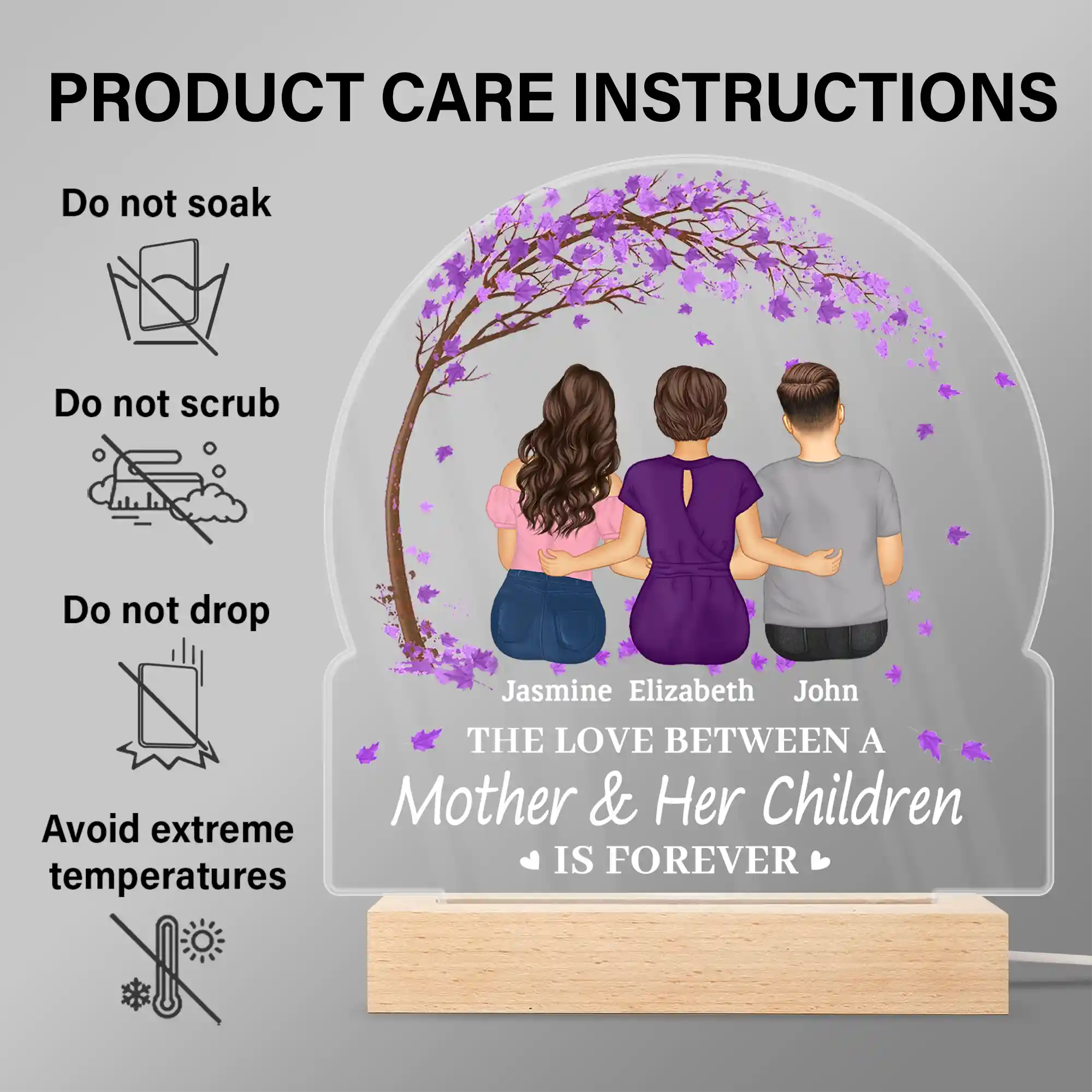The Love Between A Mother & Her Daughters Sons - Personalized 3D Led Light Wooden Base - Image 6