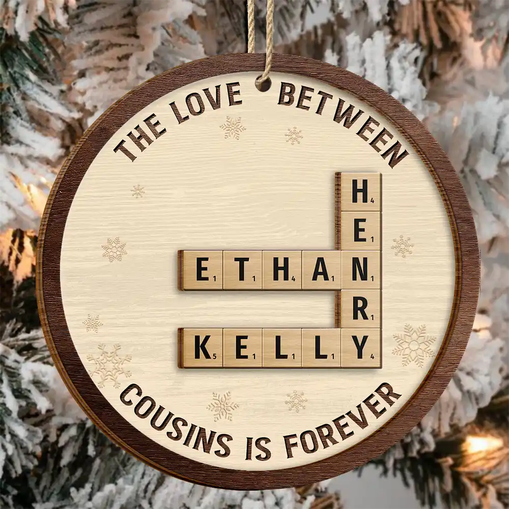 The Love Between Brothers And Sisters Is Forever Crossword Scrabble - Personalized 2-Layered Wooden Ornament - Image 4