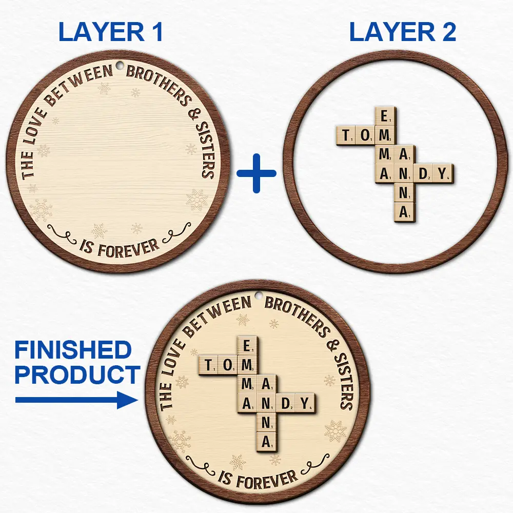 The Love Between Brothers And Sisters Is Forever Crossword Scrabble - Personalized 2-Layered Wooden Ornament - Image 7