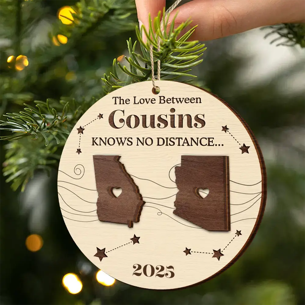 The Love Between Family Knows No Distance Cousins Siblings Christmas - Personalized 2-Layered Wooden Ornament - Image 2