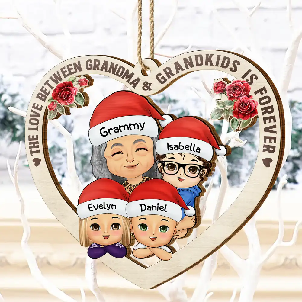 The Love Between Grandma And Grandkids Is Forever - Personalized Wooden Cutout Ornament - Image 4