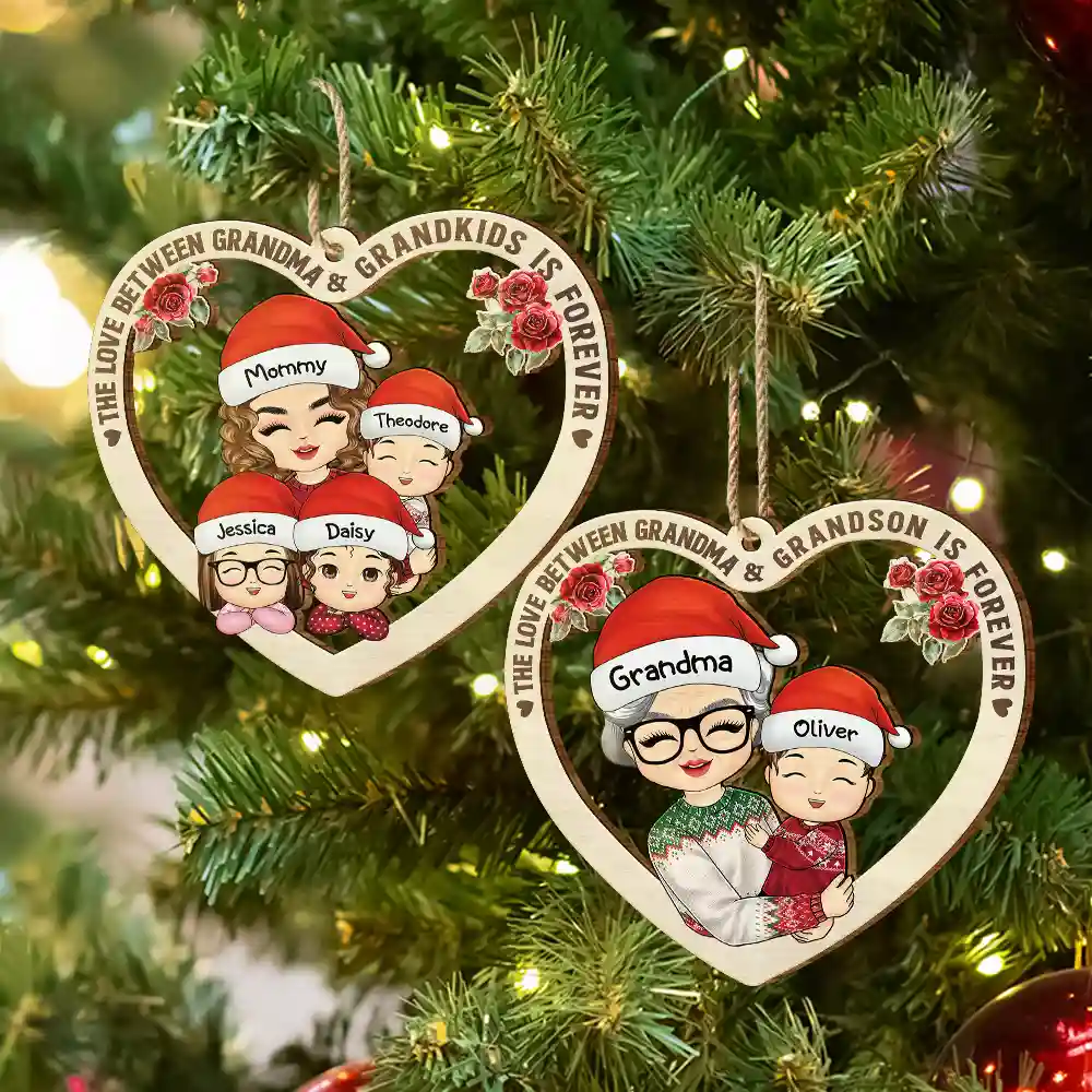 The Love Between Grandma And Grandkids Is Forever - Personalized Wooden Cutout Ornament - Image 6