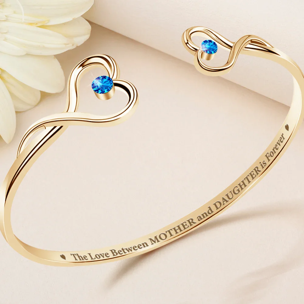 The Love Between Grandmother & Granddaughter - Personalized Gem Heart Cuff Bracelet - Image 2