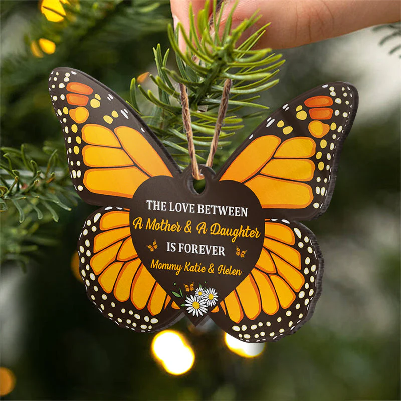 The Love Between Mother & Daughter Is Forever - Family Gift For Mom Dad Daughter - Personalized Custom Butterfly Acrylic Ornament - Image 3
