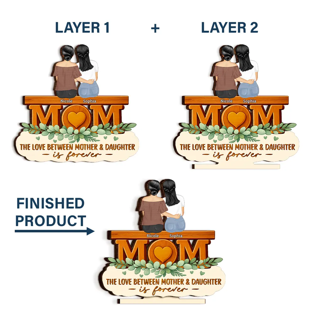 The Love Between Mother & Daughter Is Forever - Personalized Custom Shaped 2-Layered Wooden Plaque - Image 5