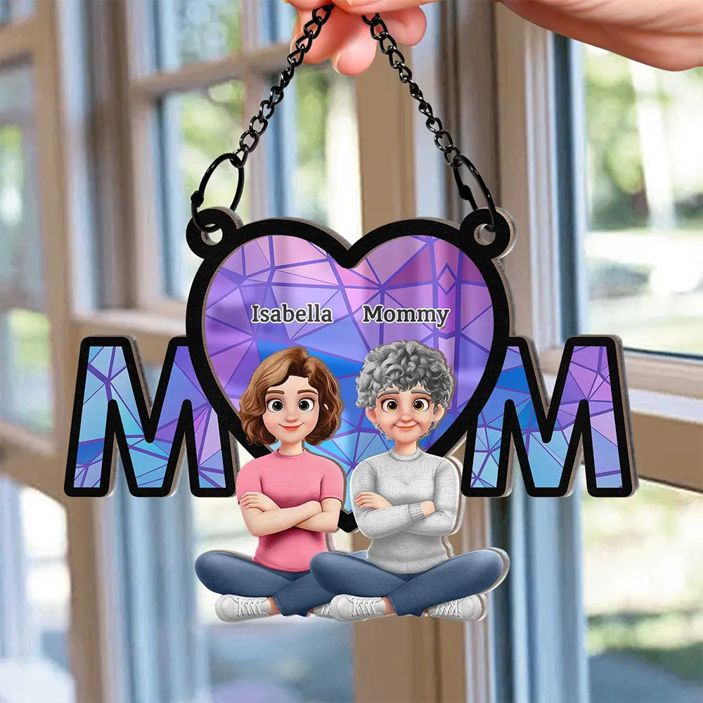 The Love Between Mother & Daughter Is Forever Sitting - Personalized Window Hanging Suncatcher Ornament - Image 2