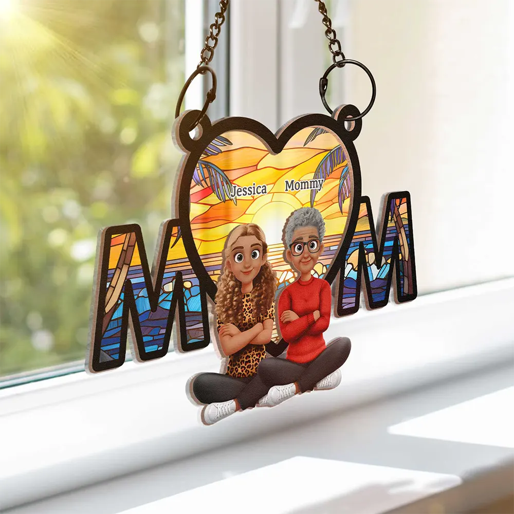 The Love Between Mother & Daughter Is Forever Sitting - Personalized Window Hanging Suncatcher Ornament - Image 3