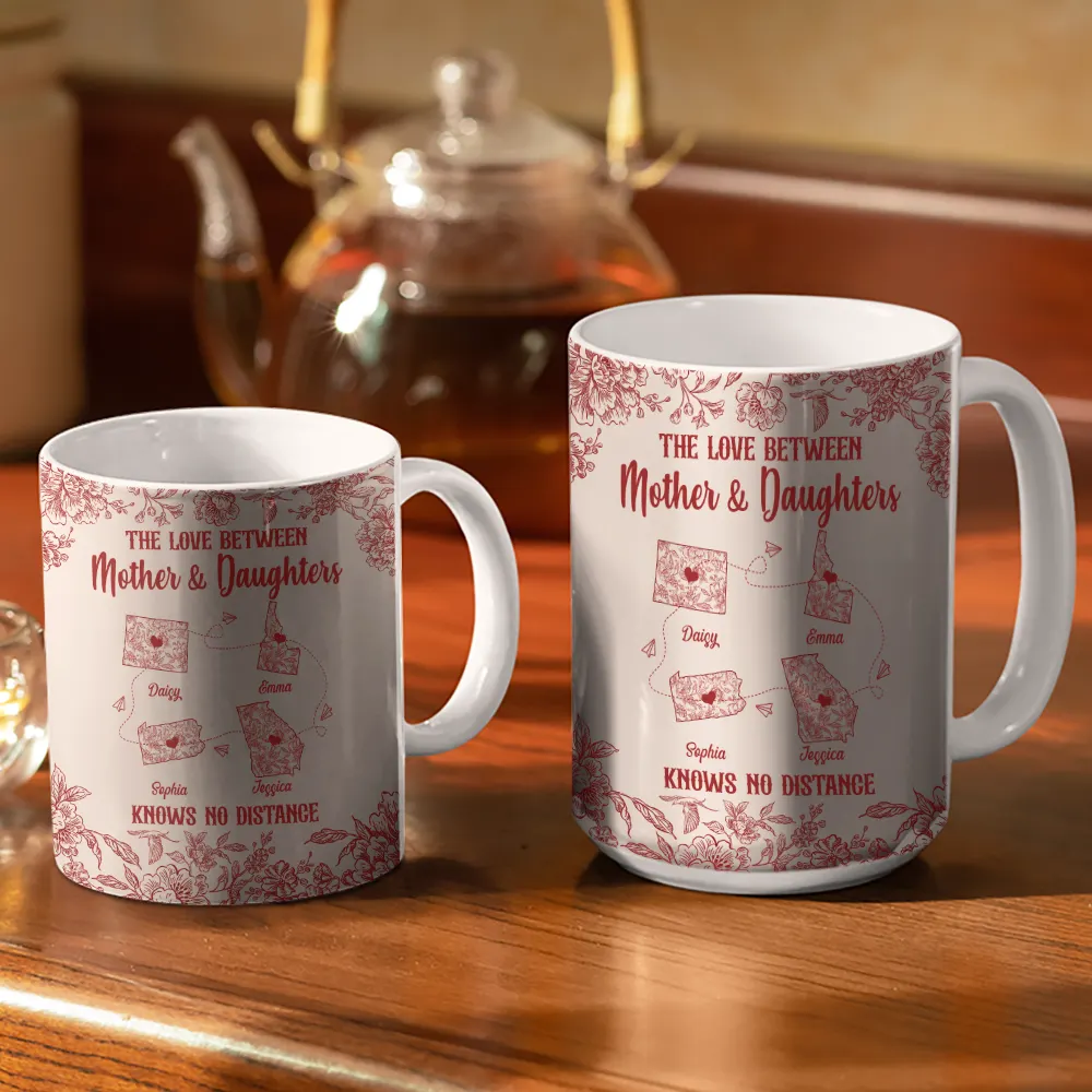 The Love Between Mother & Daughter Knows No Distance Toile - Personalized White Edge-to-Edge Mug - Image 3