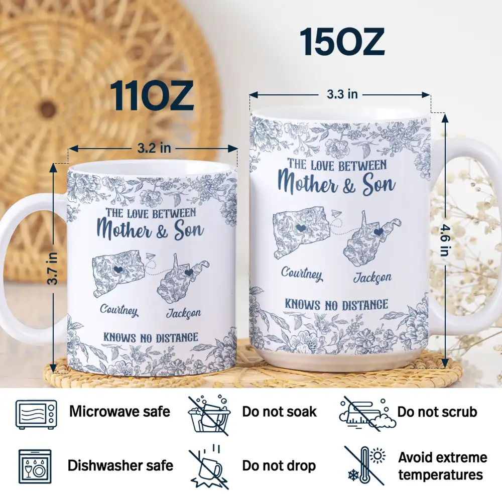 The Love Between Mother & Daughter Knows No Distance Toile - Personalized White Edge-to-Edge Mug - Image 5