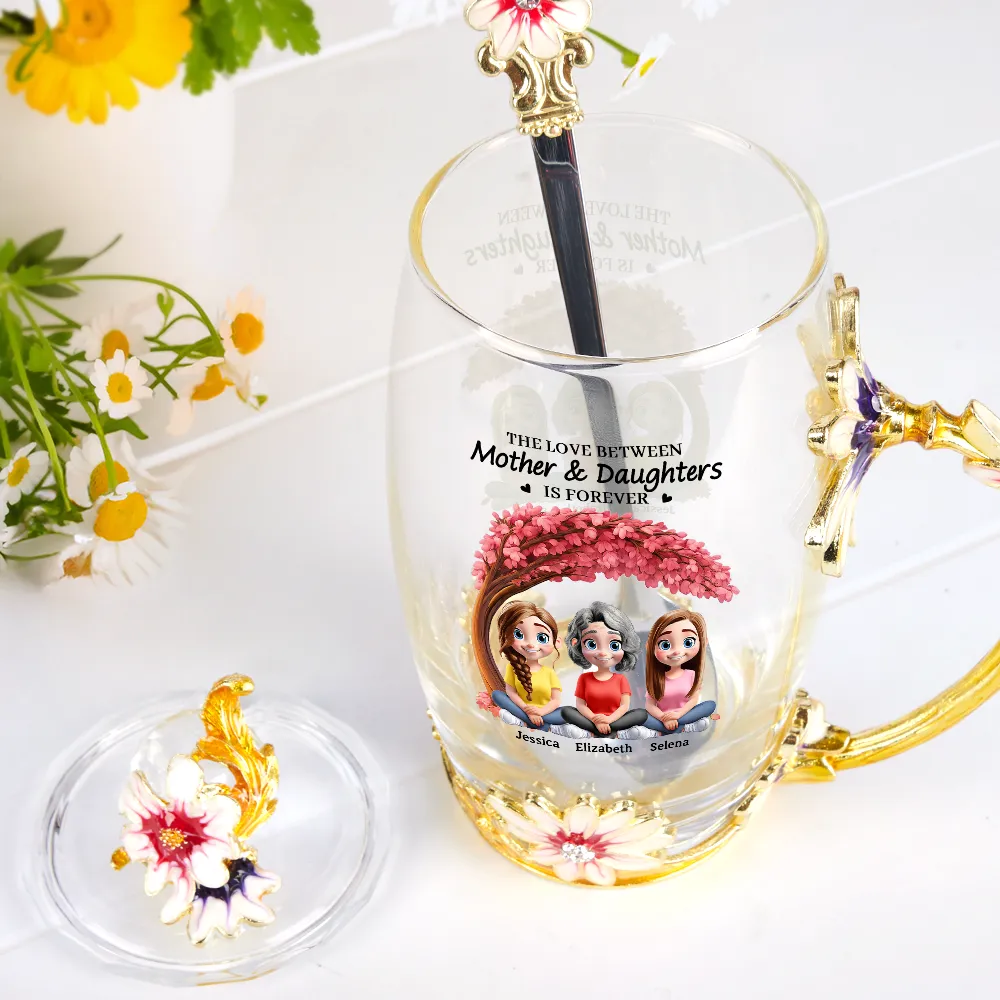 The Love Between Mother & Daughter - Personalized Glass Flower Tea Cup - Image 2