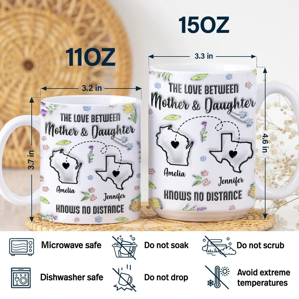 The Love Between Mother & Daughter State - 3D Inflated Effect Printed Mug, Personalized White Edge-to-Edge Mug - Image 5
