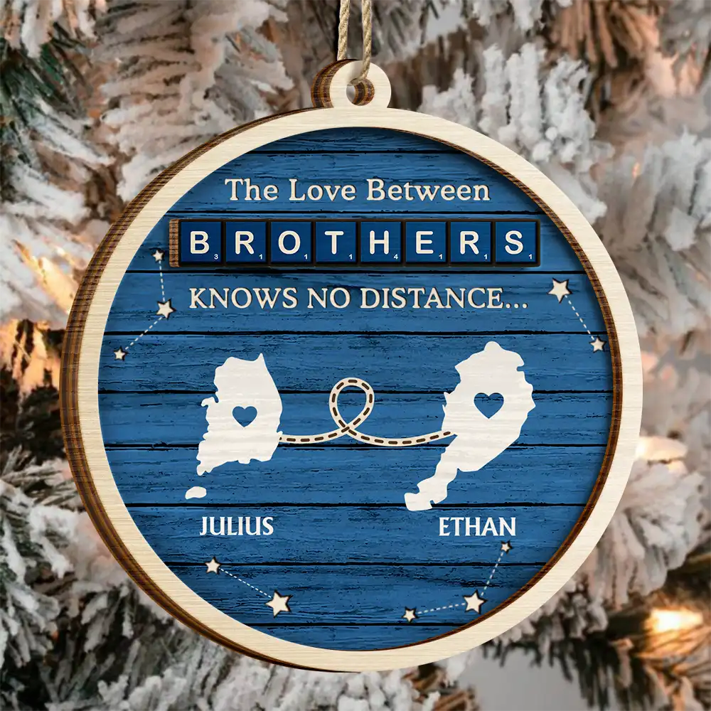The Love Between Us Know No Distance Wooden States - Personalized 2-Layered Wooden Ornament - Image 3