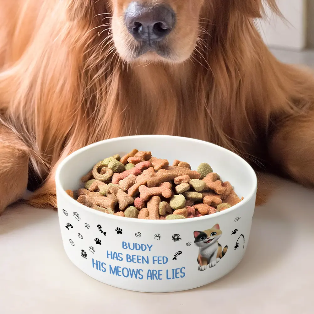 The Meows Are Lies - Personalized Pet Bowl - Image 3