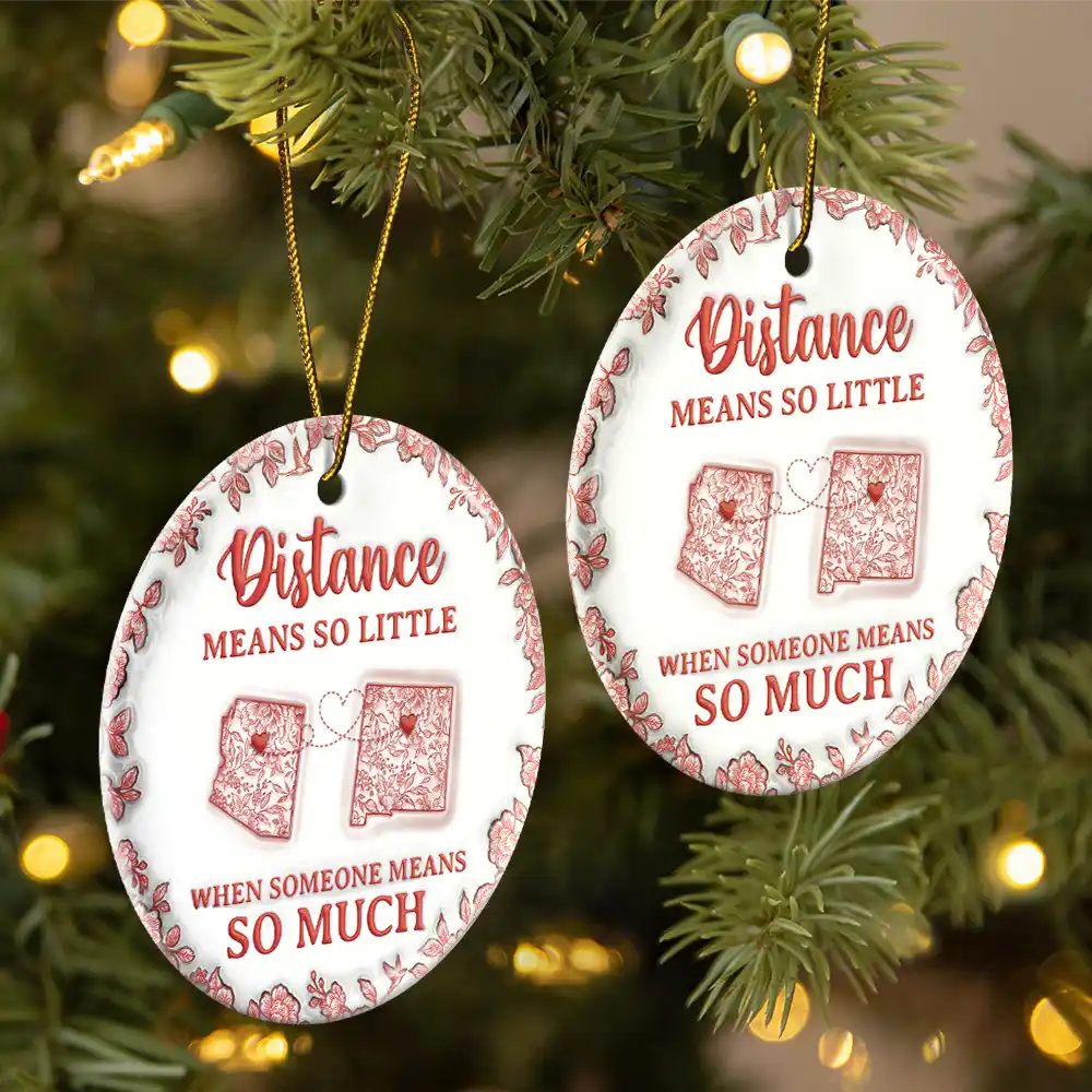 The Miles Don't Matter 3D Effect Toile States - Personalized Circle Ceramic Ornament - Image 2