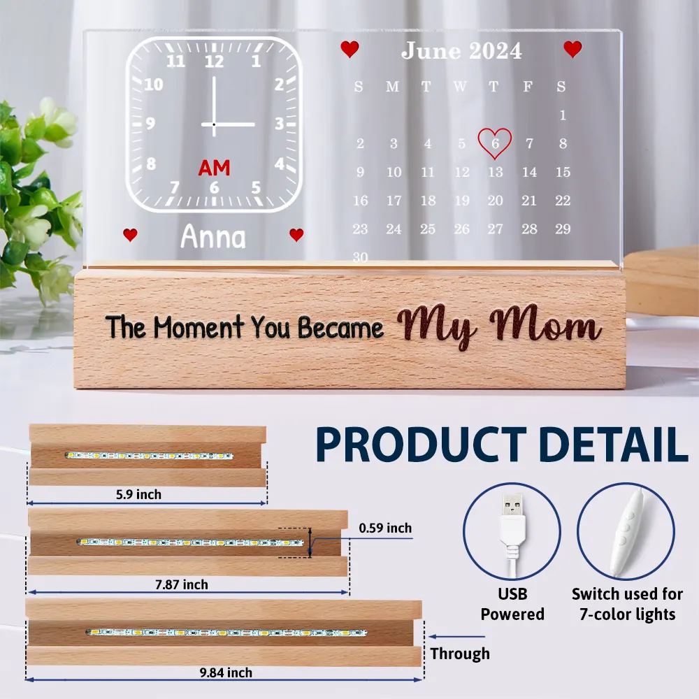 The Moment You Became My Mommy - Personalized Rectangle LED Light - Image 6