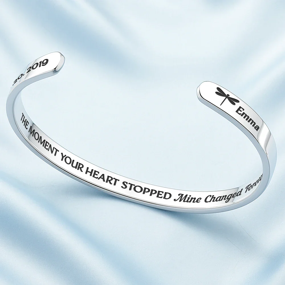 The Moment Your Heart Stopped - Personalized Bangle Bracelet Cuff - Image 3