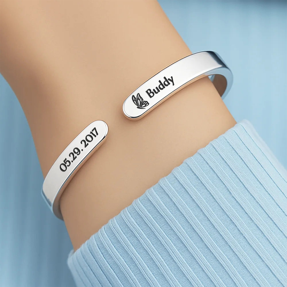 The Moment Your Heart Stopped - Personalized Bangle Bracelet Cuff - Image 4
