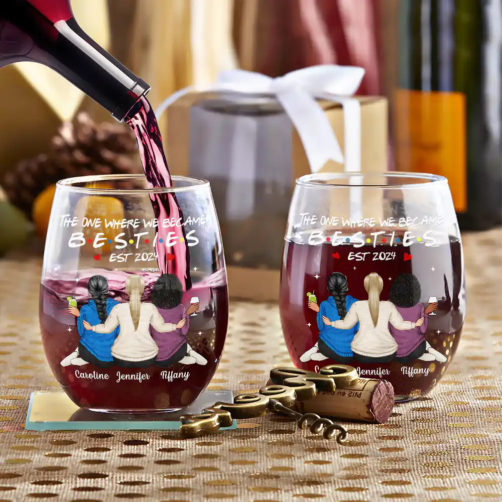 The One Where We Became Sisters - Personalized Stemless Wine Glass - Image 2