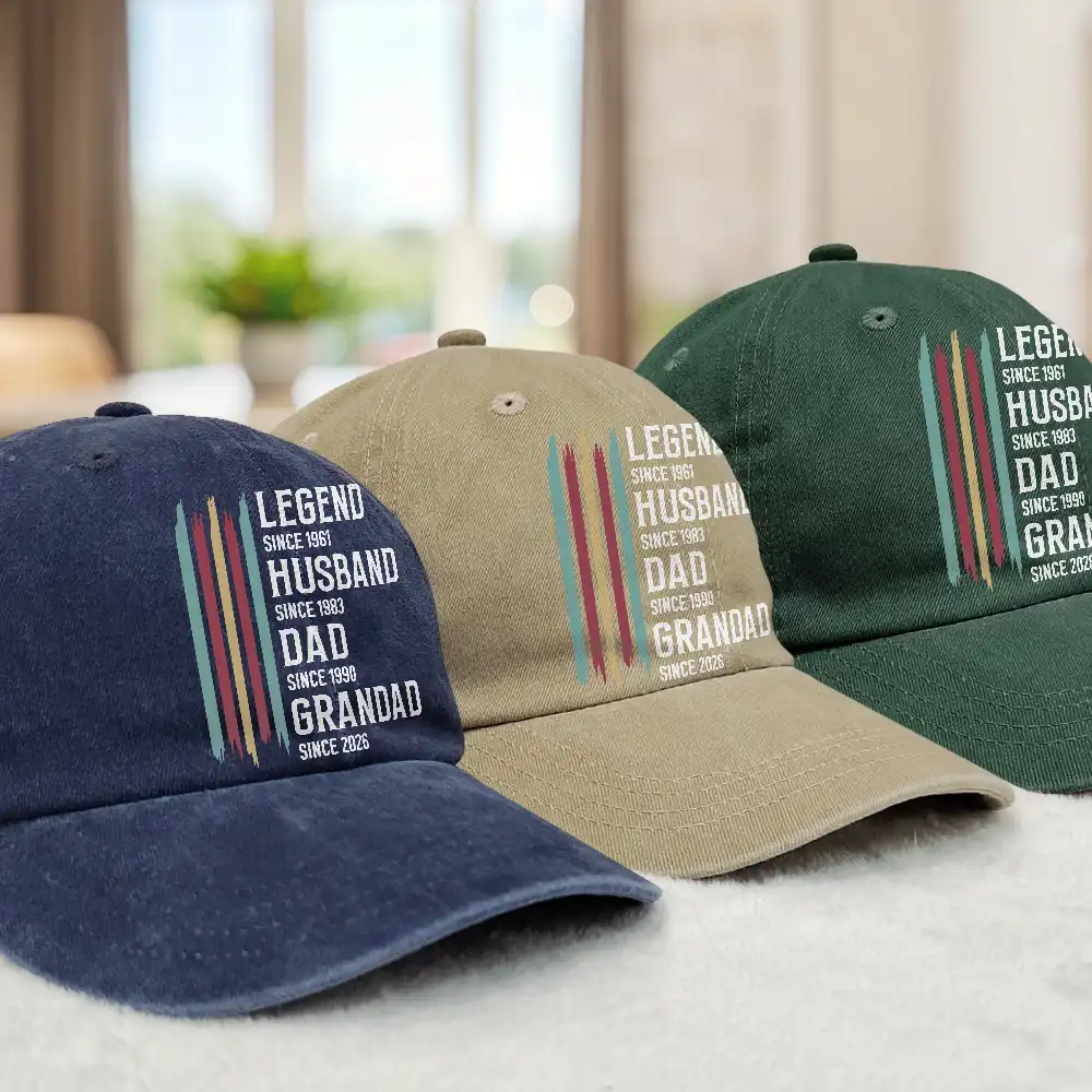 The Original Legend Legend Husband Daddy Grandpa - Personalized Vintage Washed Denim Cap - Image 3
