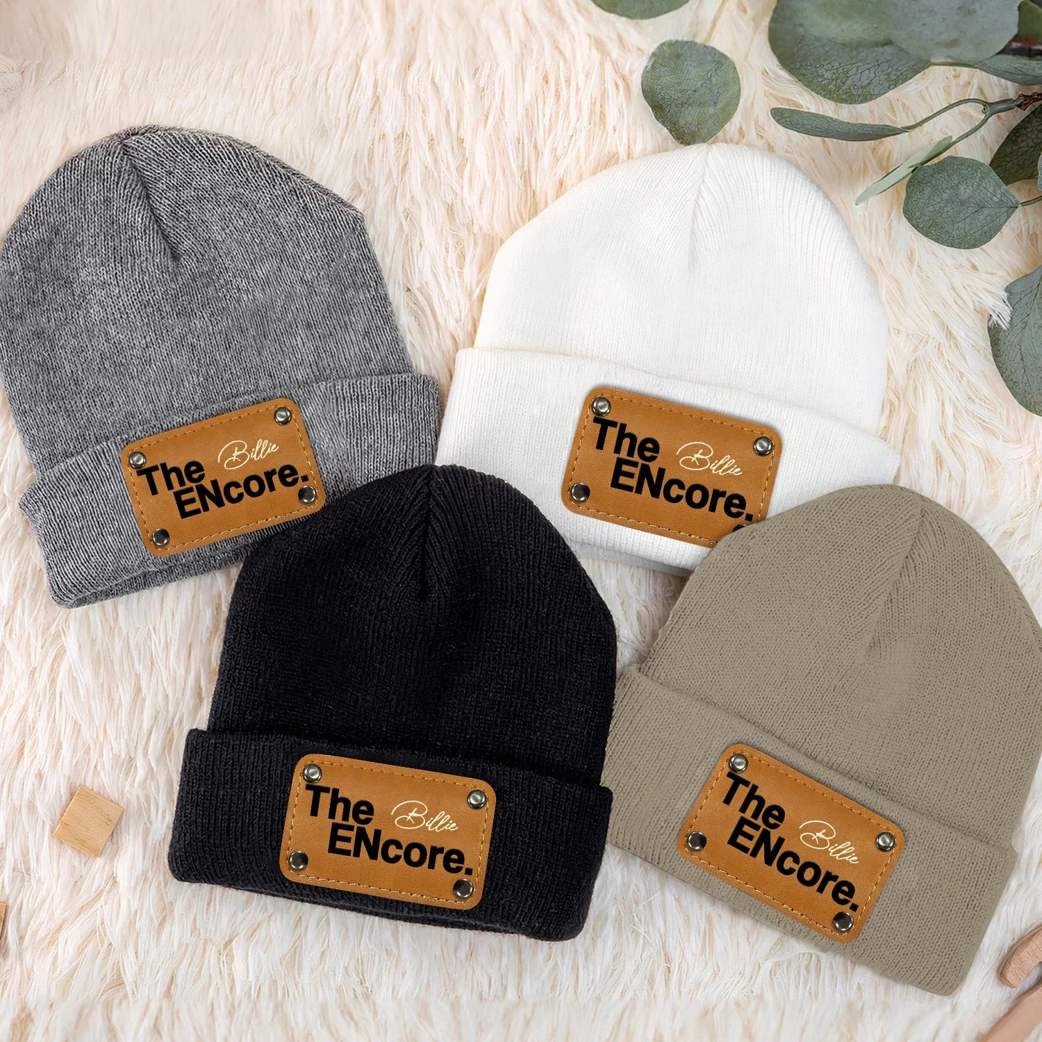 The Original Remix - Gift For Baby, Newborn, New Dad, Mom - Personalized Beanie With Leather Patch - Image 3