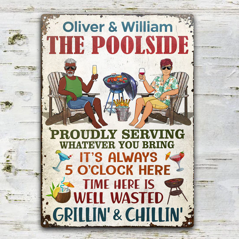 The Patio Bar Proudly Serving Whatever You Bring Grilling Couple - Backyard Sign - Personalized Custom Classic Metal Signs - Image 2
