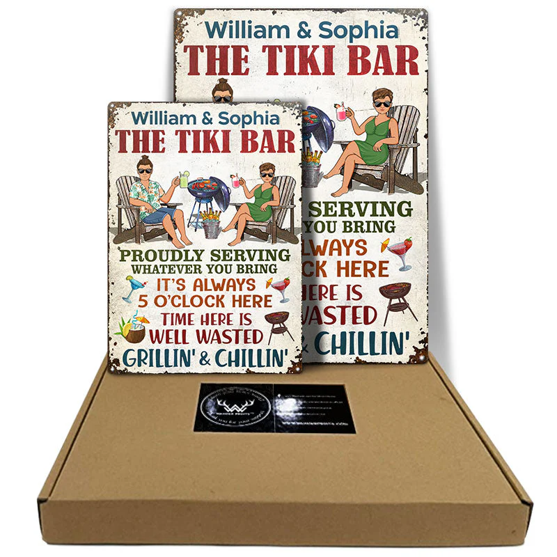 The Patio Bar Proudly Serving Whatever You Bring Grilling Couple - Backyard Sign - Personalized Custom Classic Metal Signs - Image 5