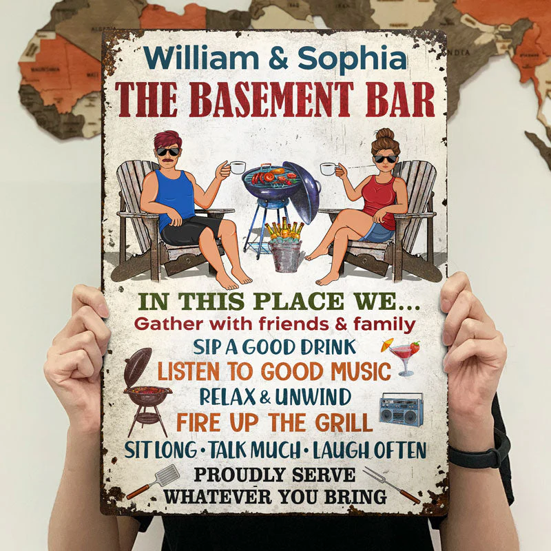 The Patio Bar We Gather With Friends And Family Grilling Couple - Backyard Sign - Personalized Custom Classic Metal Signs - Image 4
