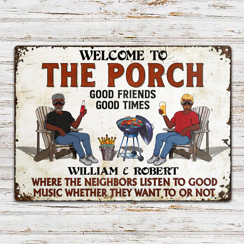 The Patio Grilling Listen To The Good Music Couple Husband Wife Pride - Backyard Sign - Personalized Custom Classic Metal Signs - Image 2