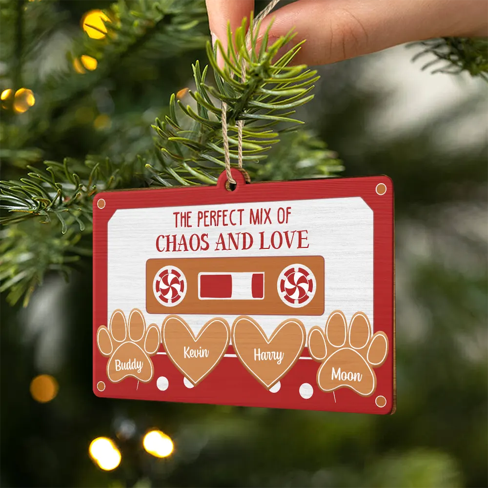 The Perfect Mix Of Chaos And Love - Personalized Custom Shaped Wooden Ornament - Image 2