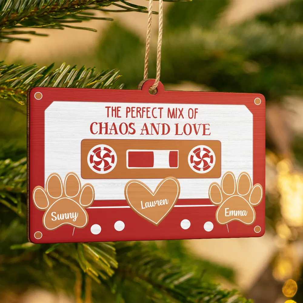 The Perfect Mix Of Chaos And Love - Personalized Custom Shaped Wooden Ornament - Image 3