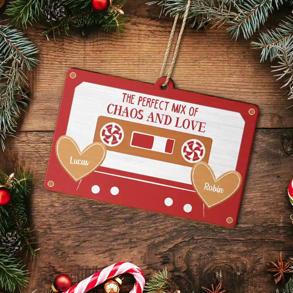 The Perfect Mix Of Chaos And Love - Personalized Custom Shaped Wooden Ornament - Image 5