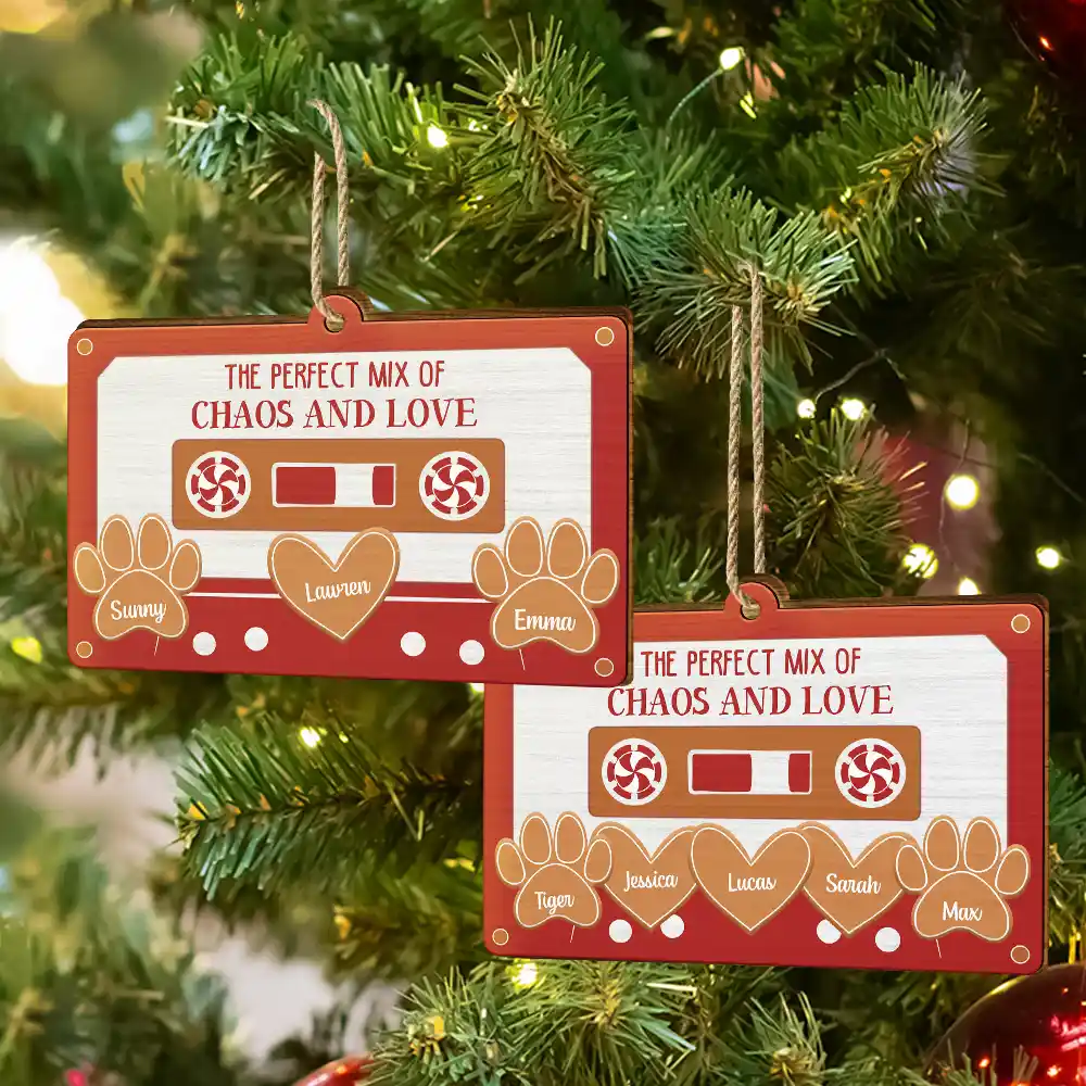 The Perfect Mix Of Chaos And Love - Personalized Custom Shaped Wooden Ornament - Image 6