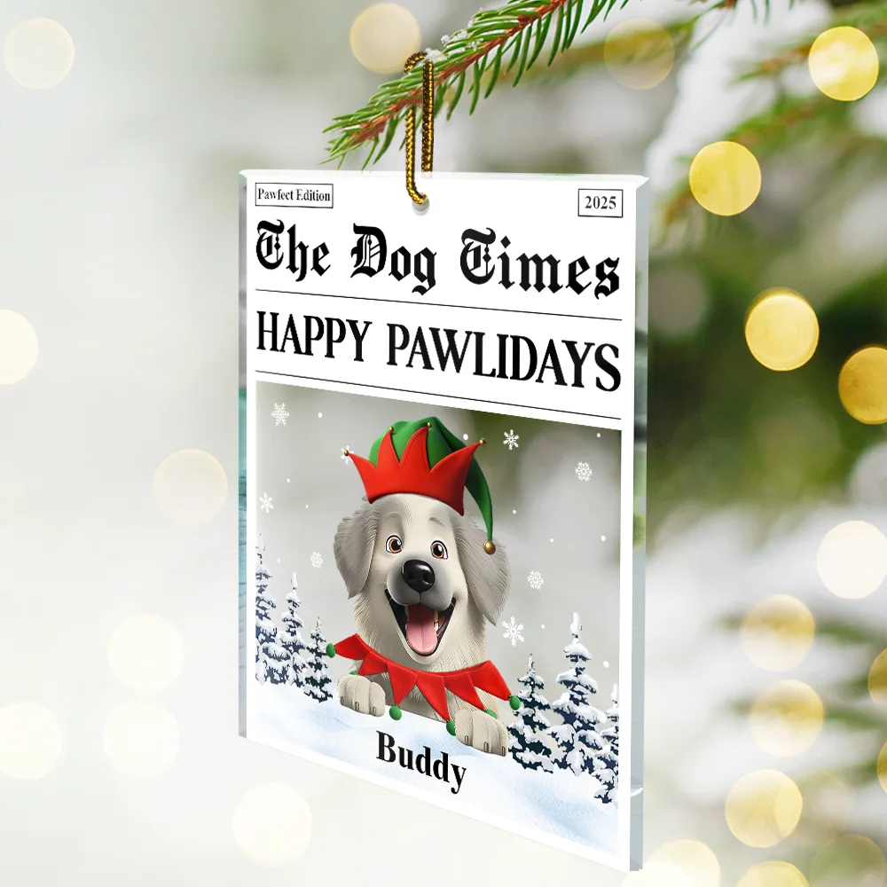 The Pet Times Happy Pawlidays Dog Cat - Personalized Custom Shaped Acrylic Ornament - Image 2