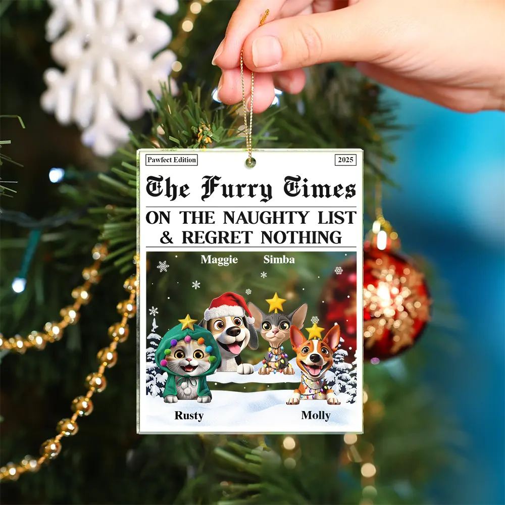 The Pet Times Happy Pawlidays Dog Cat - Personalized Custom Shaped Acrylic Ornament - Image 4