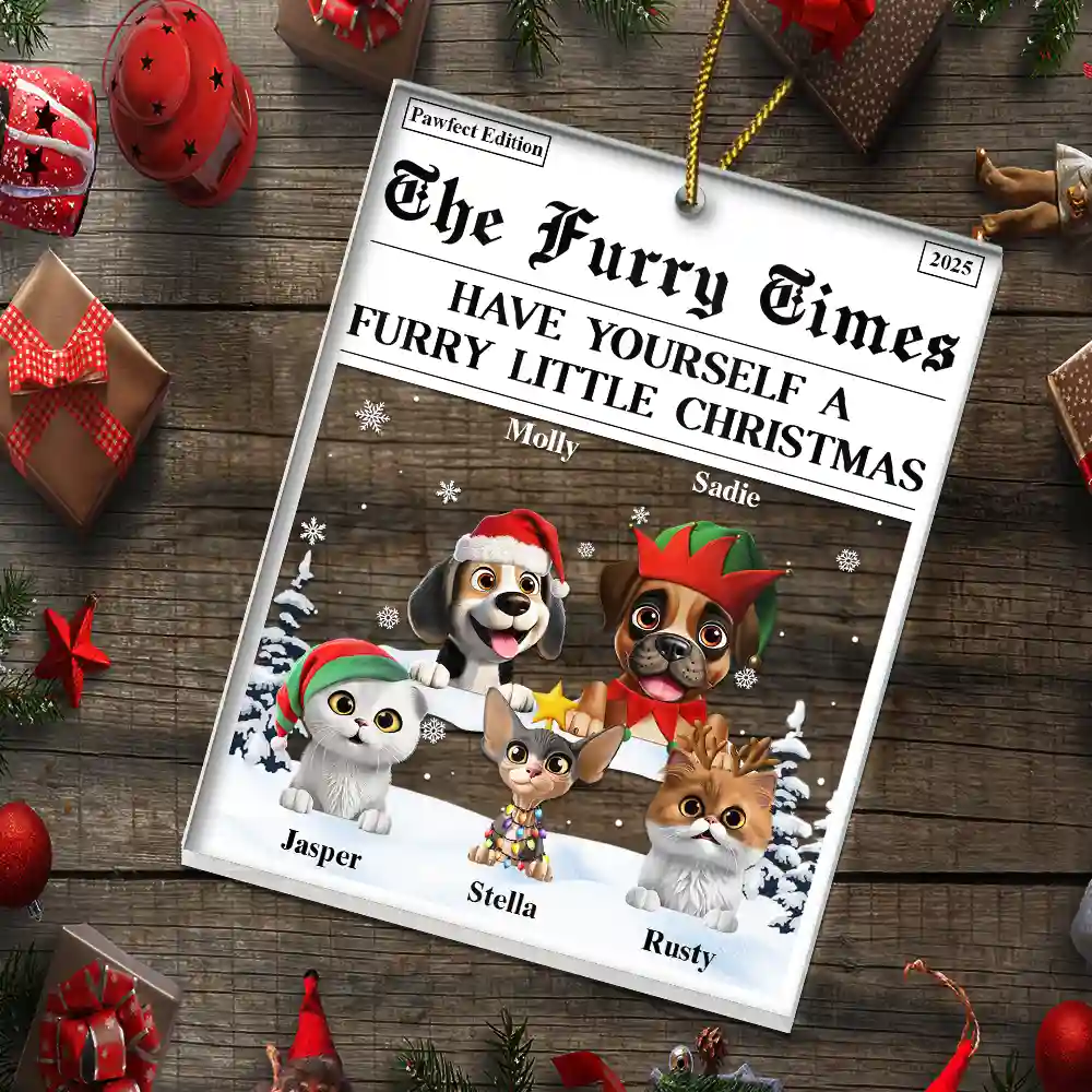 The Pet Times Happy Pawlidays Dog Cat - Personalized Custom Shaped Acrylic Ornament - Image 5