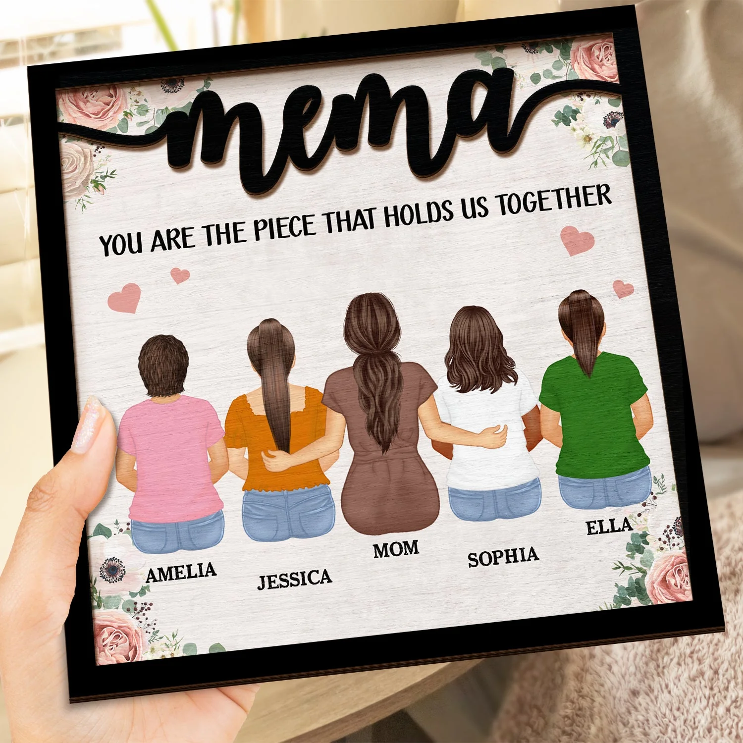 The Piece That Holds Us Together - Gift For Mom, Mother, Grandma - Personalized 2-Layered Wooden Plaque With Stand - Image 4