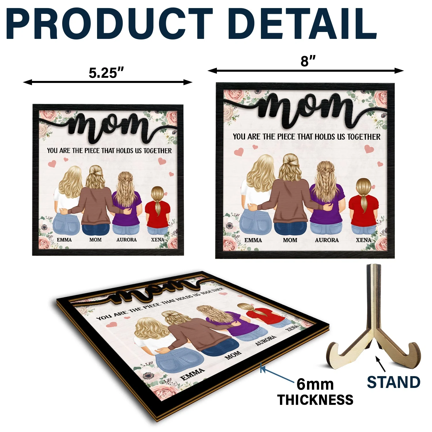 The Piece That Holds Us Together - Gift For Mom, Mother, Grandma - Personalized 2-Layered Wooden Plaque With Stand - Image 5