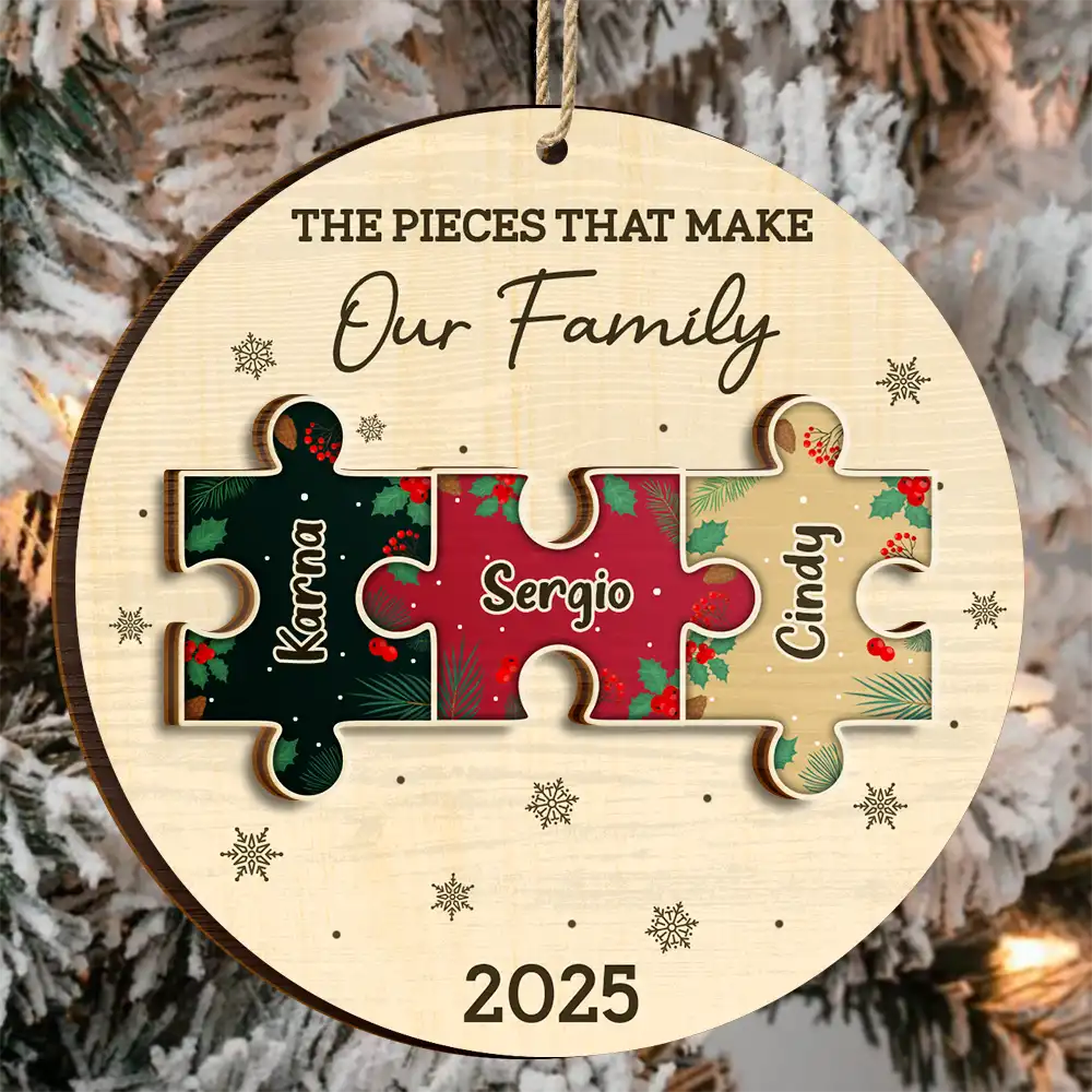 The Pieces That Make Our Family Puzzle - Personalized 2-Layered Wooden Ornament - Image 3
