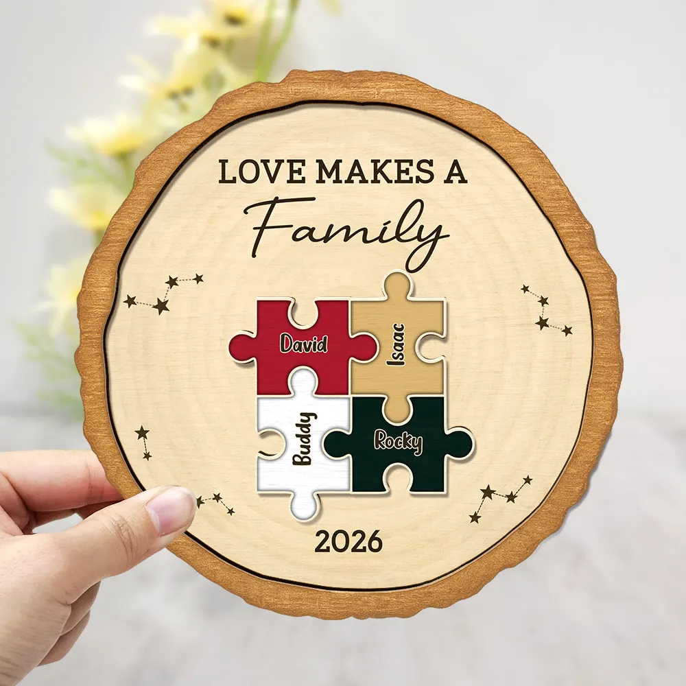 The Pieces That Make Our Family Puzzle - Personalized 2-Layered Wooden Plaque With Stand - Image 3