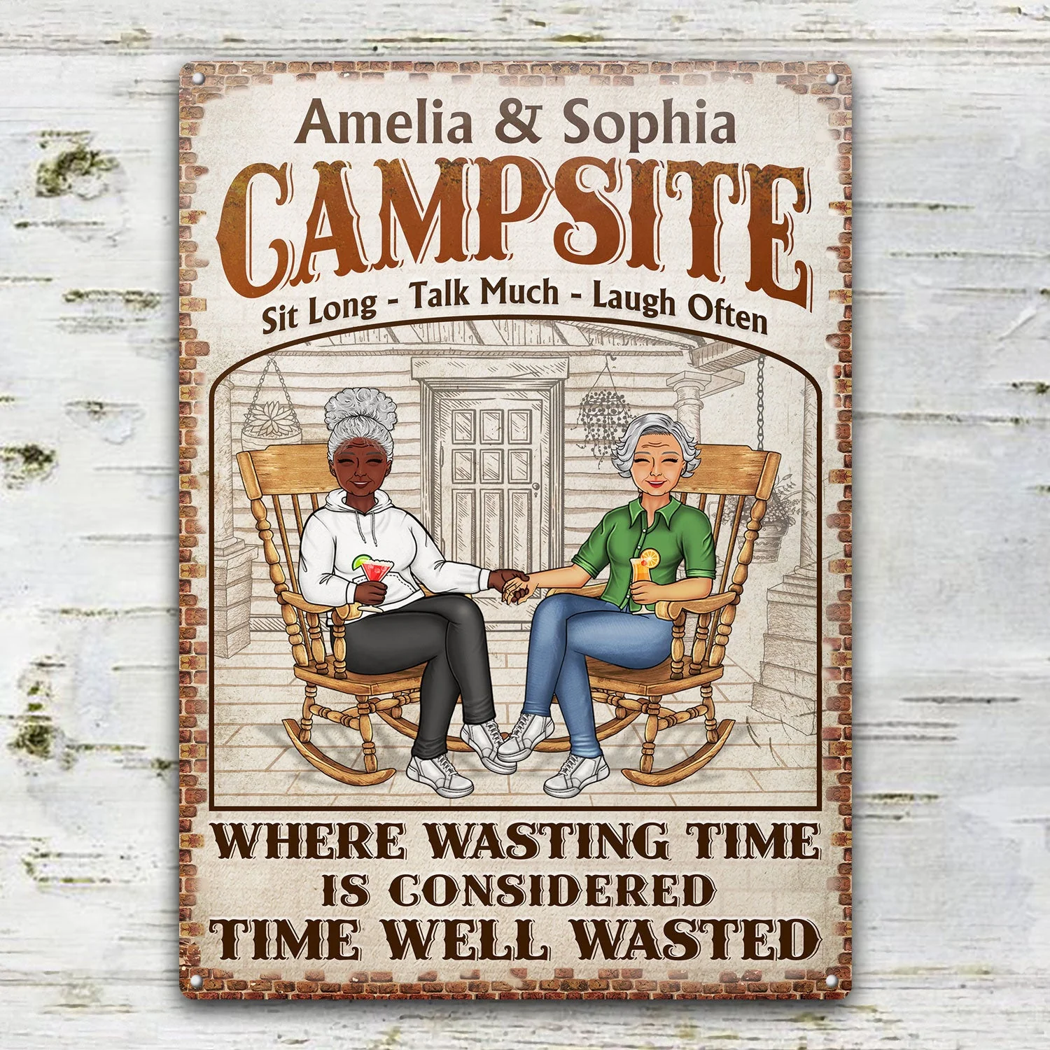 The Porch Time Well Wasted - Anniversary, Birthday, Outdoor, Home Decor Gift For Spouse, Lover, Husband, Wife, Couple - Personalized Custom Classic Metal Signs - Image 2